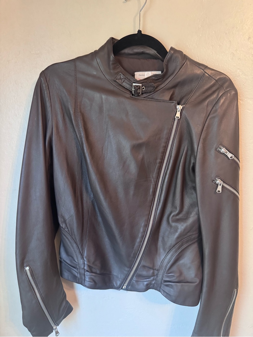 Davide Cerasi Made in Italy Leather Moto Jacket Brown Size 44